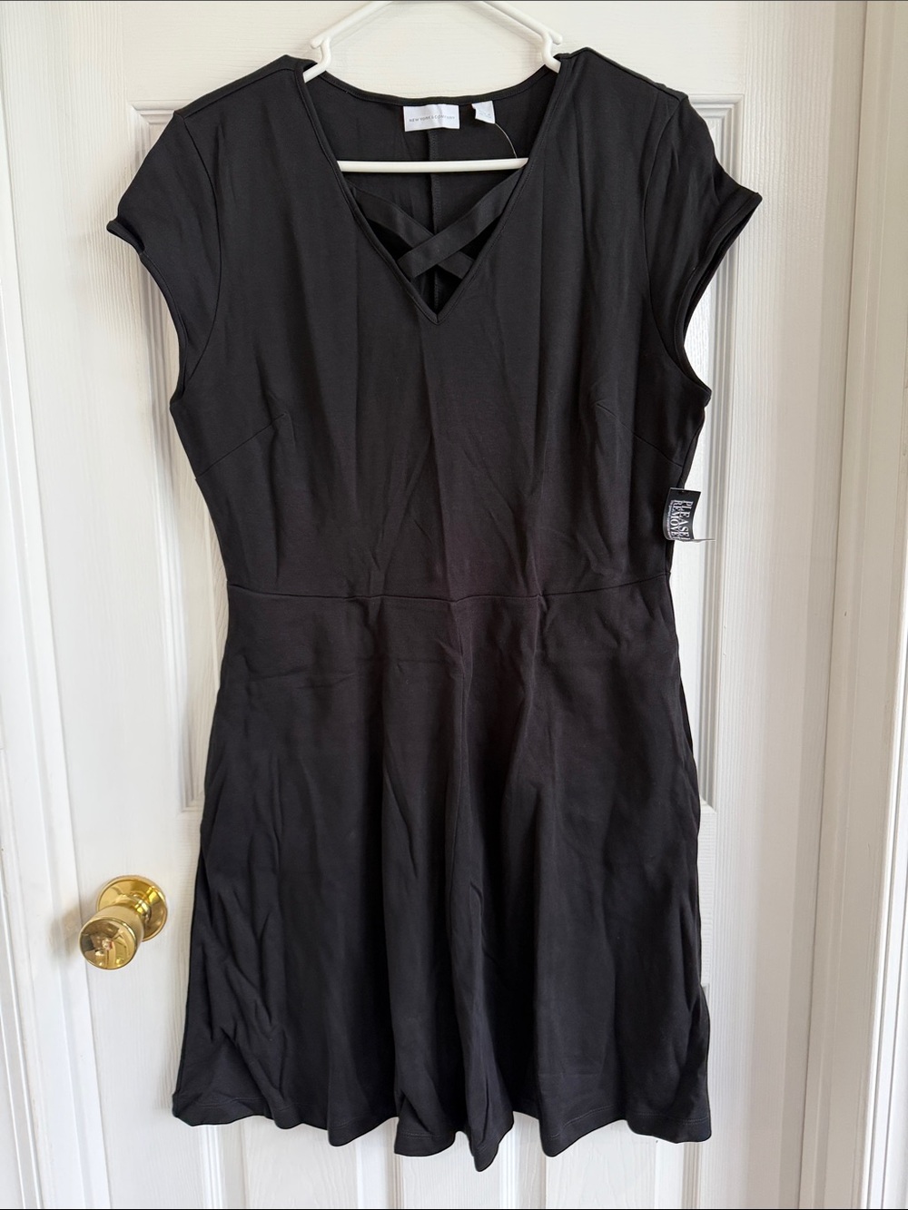 NWT New York & Company Black V-Neck Crisscross Fit-and-Flare Mini Dress